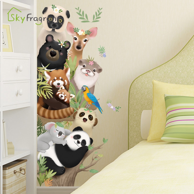 Pegatinas de pared de animales bonitos, pegatina de puerta, decoración de esquina, autoadhesiva, decoración del hogar, habitación de niños, decoración de dormitorio de bebé