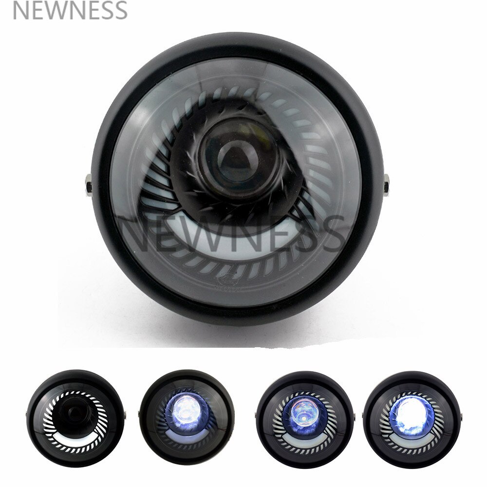 Phare LED de moto pour Harley Cafe Racer phare LED support de montage réglable: White Halo Headlight