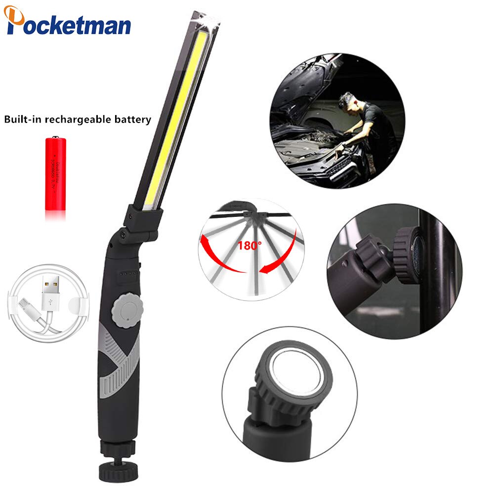 LED Work Light Rechargeable USB Inspection Light COB LED Work Lamp Portable Work Light with Rotary Switch & Swivel Magnetic Base