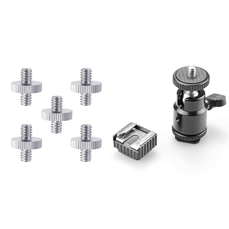 5 Pieces Metal Threaded Screw Adapter Tripod Screw Converter & 1x Lcd Monitor Adapter with Shoe Cold Shoe Base