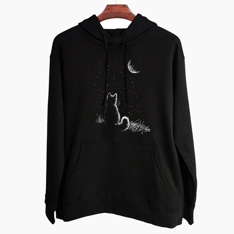 THE COOLMIND cotton streetwear cool cat print men hoodies casual cool oversized loose hoodies autumn men cat hoodies tops: S