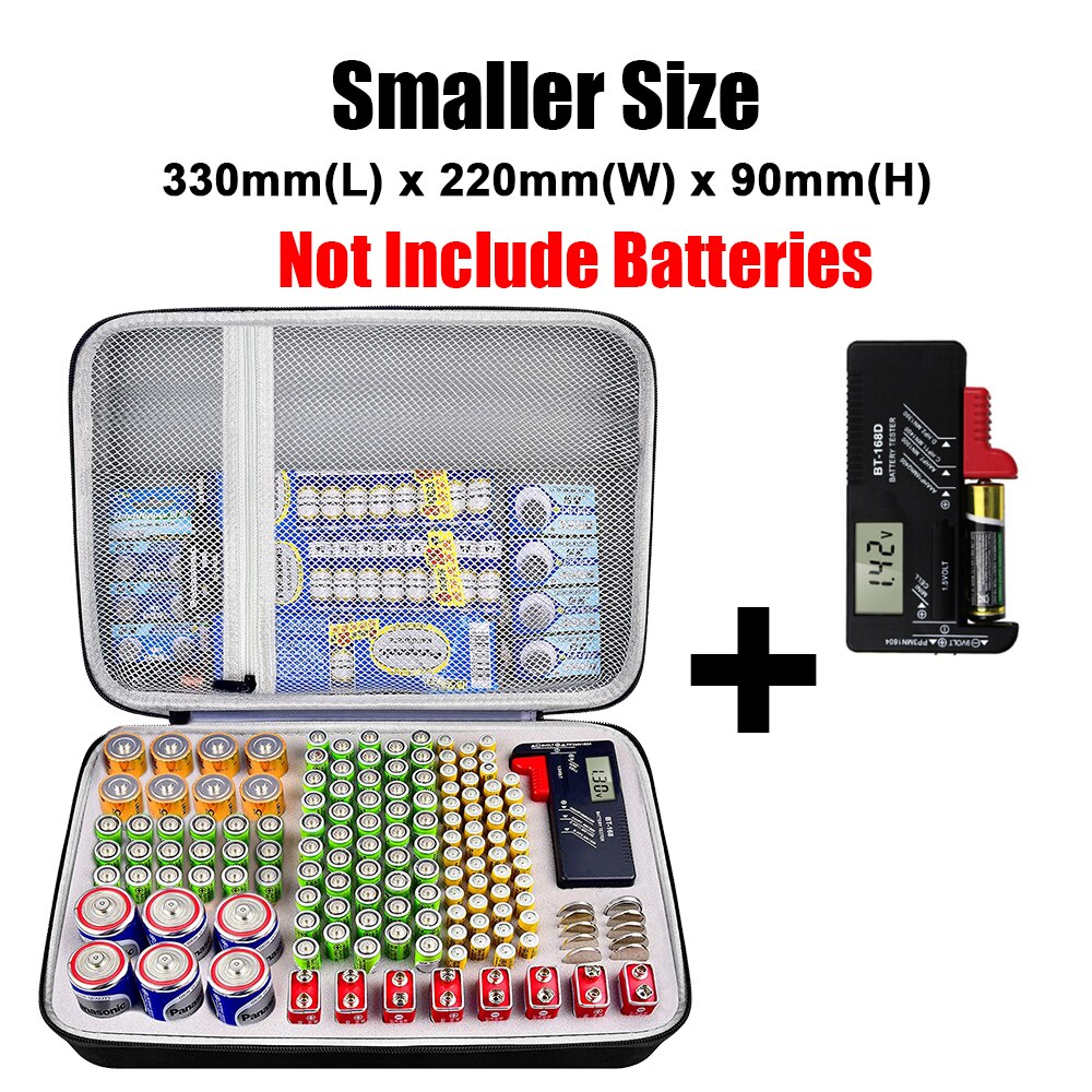 146 Pcs Portable Hard Shockproof EVA AA/AAA/C/D/9V Battery Case Box Storage Organizer Holder for Tester Extra Space for Charger: Smaller Case Tester