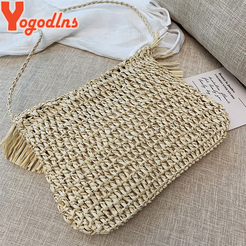 Yogodlns – sac à main en rotin et paille pour femmes, sacoche à bandoulière, à rabat, de plage, de , tendance, été