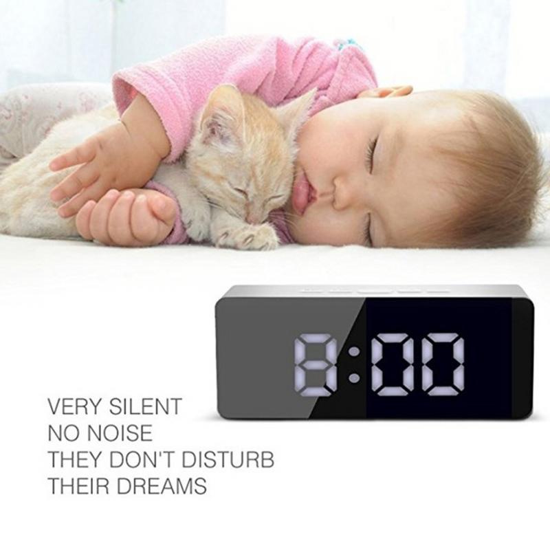 LED Mirror Alarm Clock Digital Snooze Alarm Clock Wake Up Light Electronic Time Temperature Display Home Decoration Clock