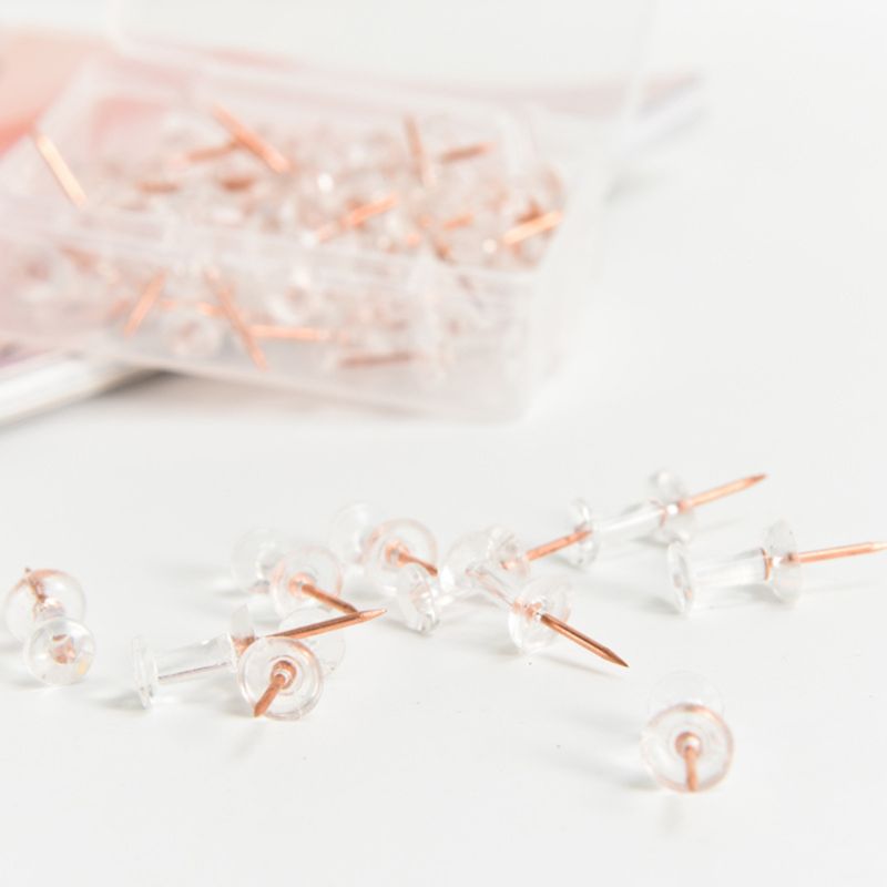 100pcs Transparent Rose Gold Push Pins Thumb Thumbtack Board Pins Drawing Photo Wall Studs Office School Supplies