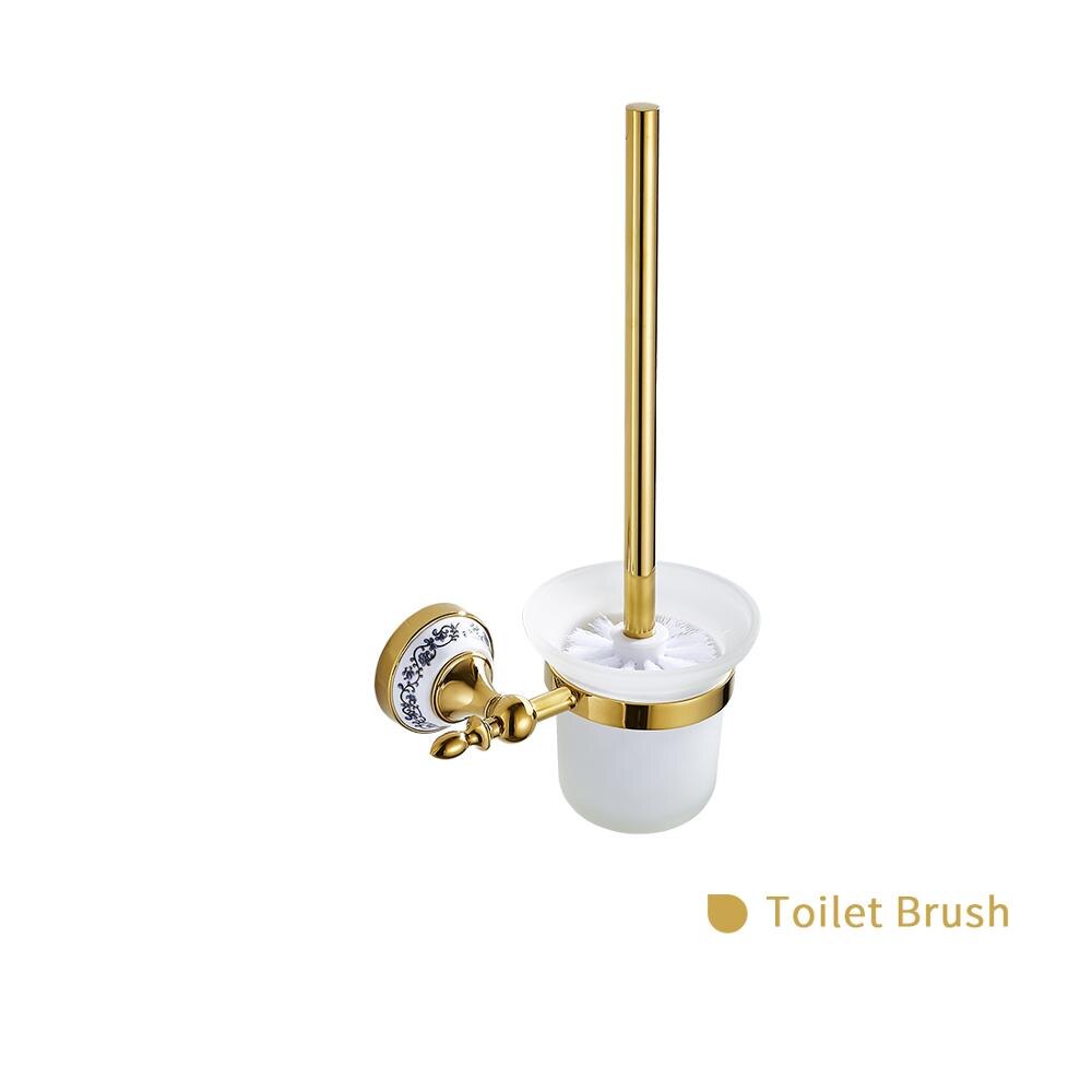 Guld badeværelsestilbehør keramik sæt håndklædeholder til væg toiletpapirholder toiletbørsteholder badeværelsesarmaturer: Toiletbørsteholdere