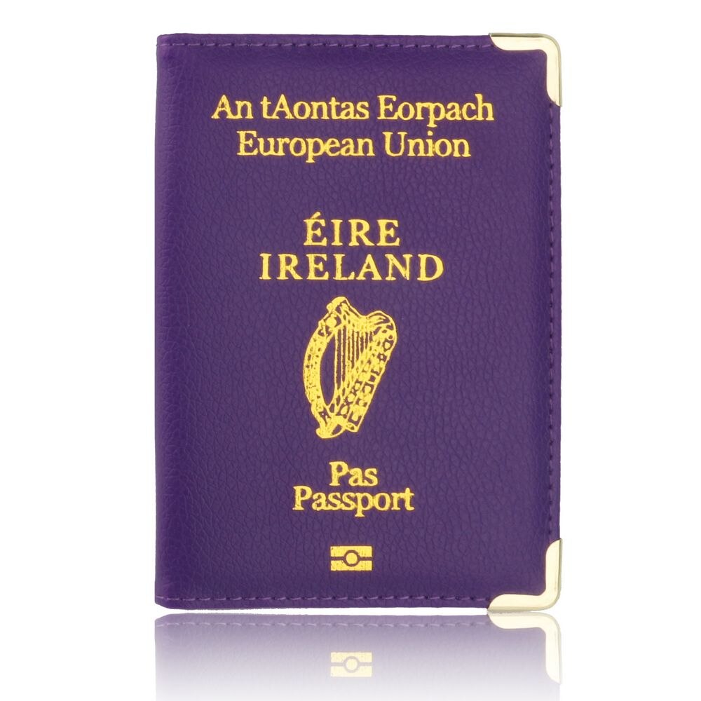 TRASSORY Litchi Pattern European Union Ireland Leather Passport Cover Women Holder with Copper Angle: Purple