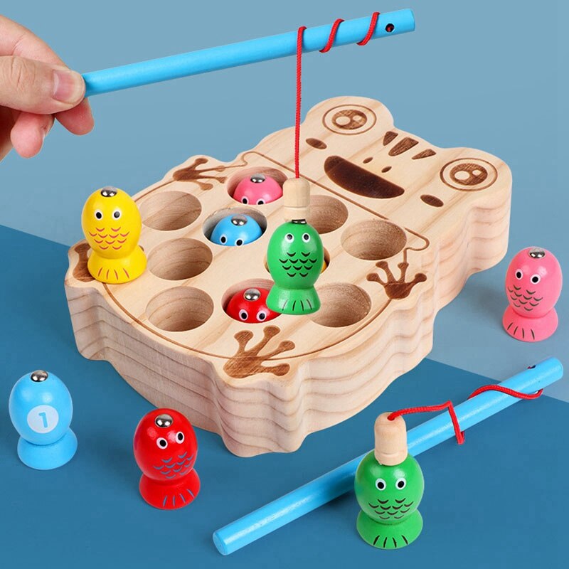 Jeux de pêche magnétiques Base de grenouille bébé jouets en bois fournitures de jardin d'enfants jouets de pêche éducatifs pour les enfants: Default Title