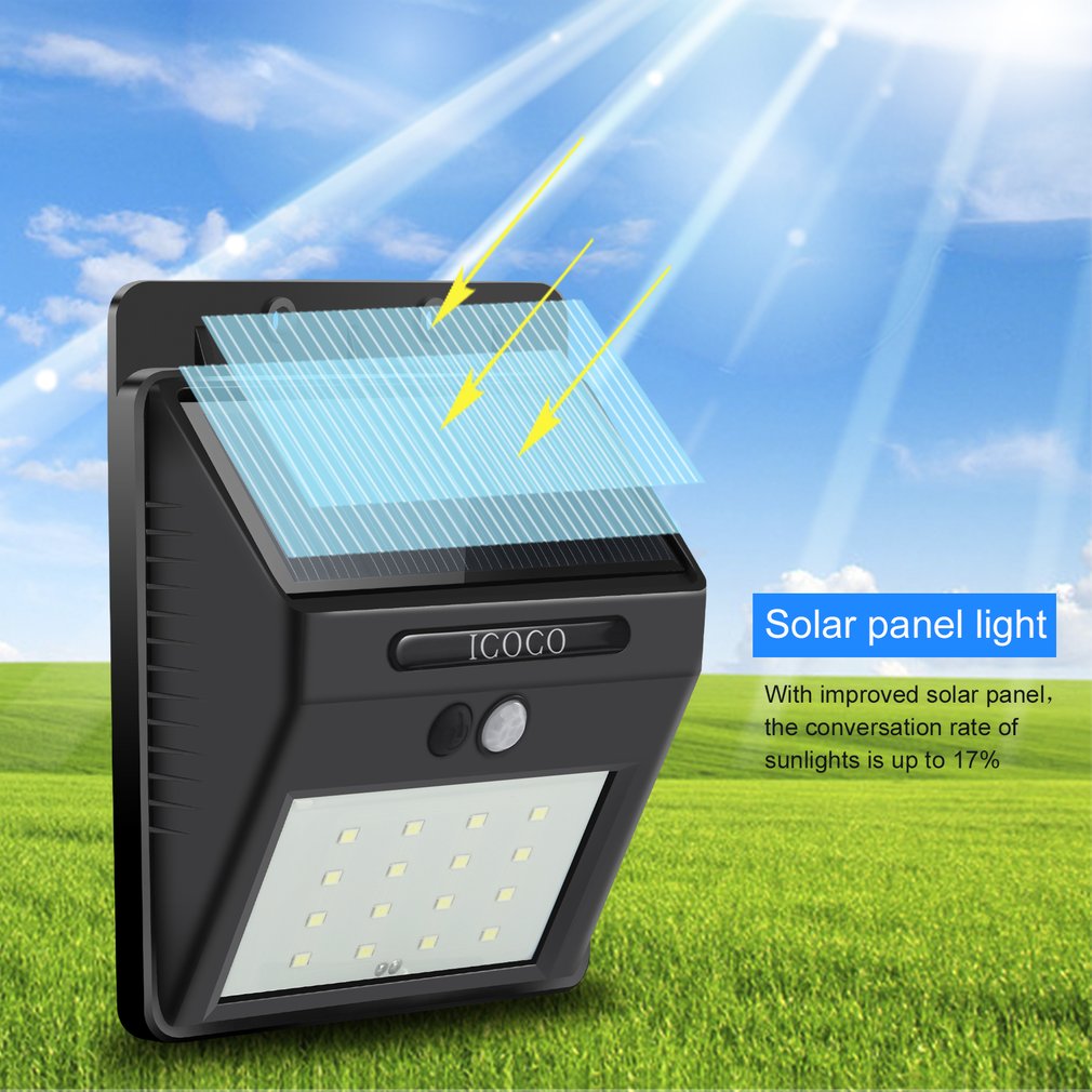 ICOCO Intelligent Safety LED Light Control Solar PIR Motion Sensor Light Waterproof Solar Wall Lamp Heat Proof Energy-saving