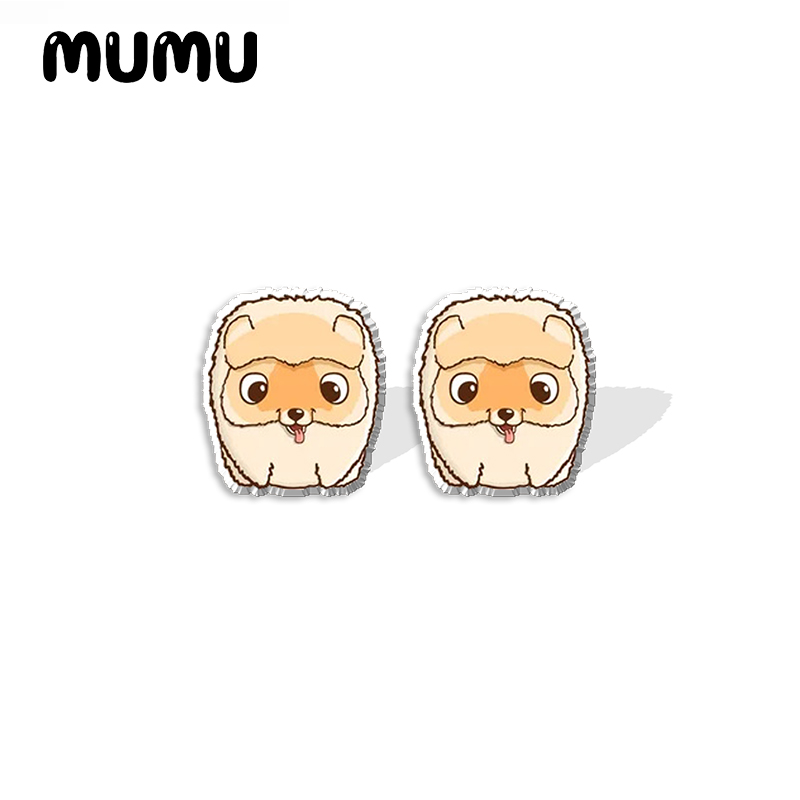 2022 nuovo cartone animato bulldog francese acrilico orecchino a bottone orecchini canna adorabile resina epossidica gioielli regali amico: Rhodium d'imitazione placcato
