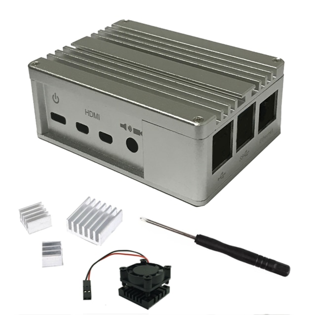 Raspberry pi 3/4 Model B aluminum black/silver case, with Fan Heatsink: PI4-Case-silver