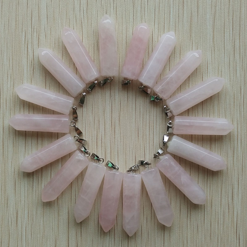 24 stks/partij fahsion Diverse Natuursteen Hangers Point Charms zeshoekige pijler hanger: rose quartz stone