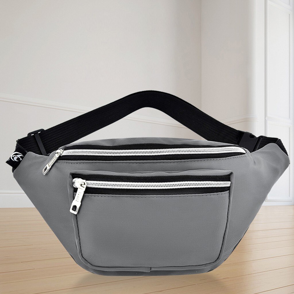 30 # Pure Zwarte Tas Vrouwen Pure Kleur Nylon 2 Rits Messenger Bag Borst Bag Heuptas Telefoon tas Clutch Tassen: Gray