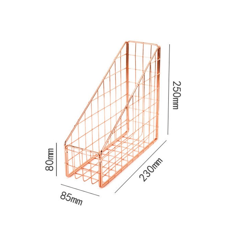 Rose Goud Electroplated Iron Boek Houder Desktop Plank Bestand Doos Tijdschrift Boek Stand Kantoor Thuis Briefpapier Organizer Houder