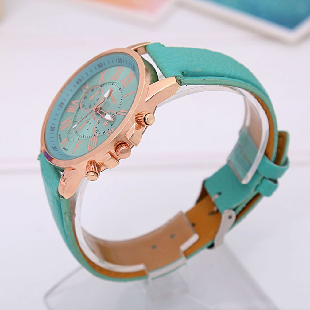 Merk multifunctioneel analoog ronde grote wijzerplaat quartz leren band horloge polshorloge kleurrijke band