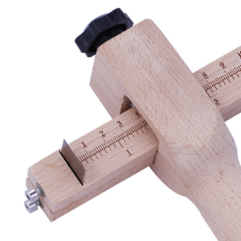 Adjustable Wooden Strip and Strap Cutter Leather Craft Cutter Strap Belt DIY Hand Cutting Tools Strip Cutter with 5 Blades
