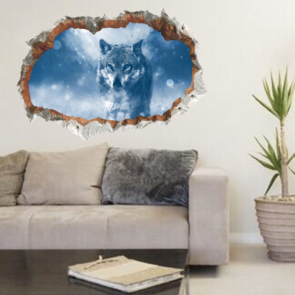 Arctic Snow Wolf Wall Stickers 3D Vivid Wall Decals Poster Mural Living Room Bedroom Home Decor