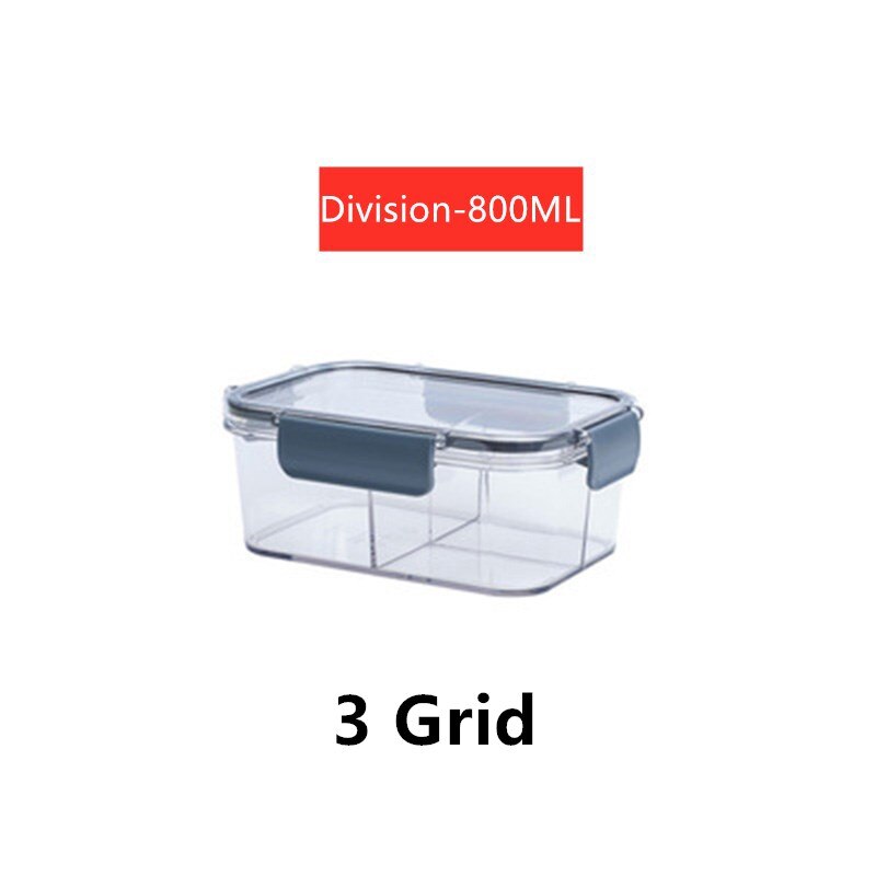 Dividable Lunch Box With Lid Refrigerator Compartment Storage Box Fruit And Vegetable Bento Box Transparent Fresh-keeping Box: 800ML 3 Grid