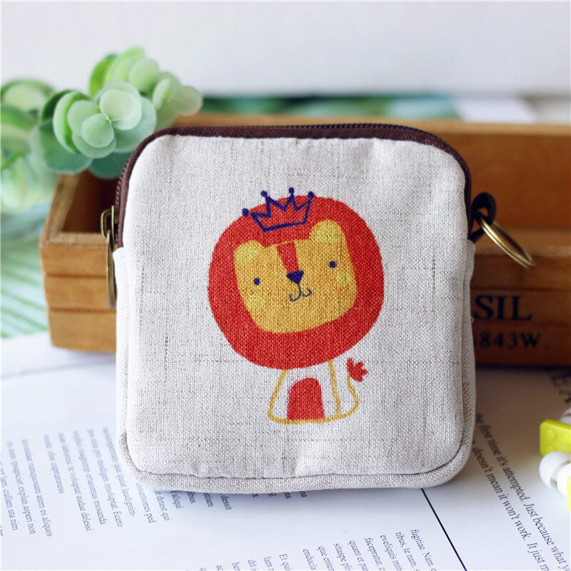 M022 Cartoon Lovely Fox Cat Printed Canvas Zipper Bag Geometric Square Multi-function Zero Wallet Women Student