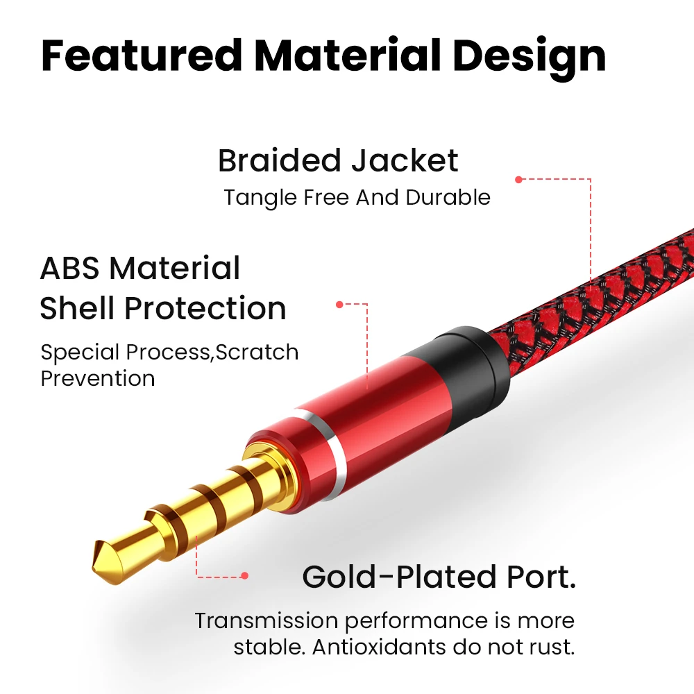Kabel audio nnbili 1.5m jack 3.5mm z nylonowym oplotem, 3.5mm kablem samochodowym aux, kod przedłużający do słuchawek, do telefonu,  mp3 głośnika samochodowego