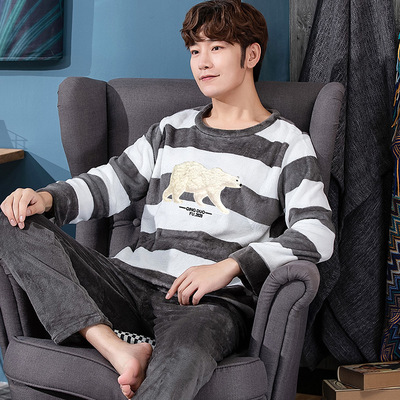 Pijamas gruesos cálidos para hombre, traje de franela gruesa de talla grande, ropa de casa informal de manga larga, forro polar coral, otoño e invierno, novedad de 2022: A2 / L