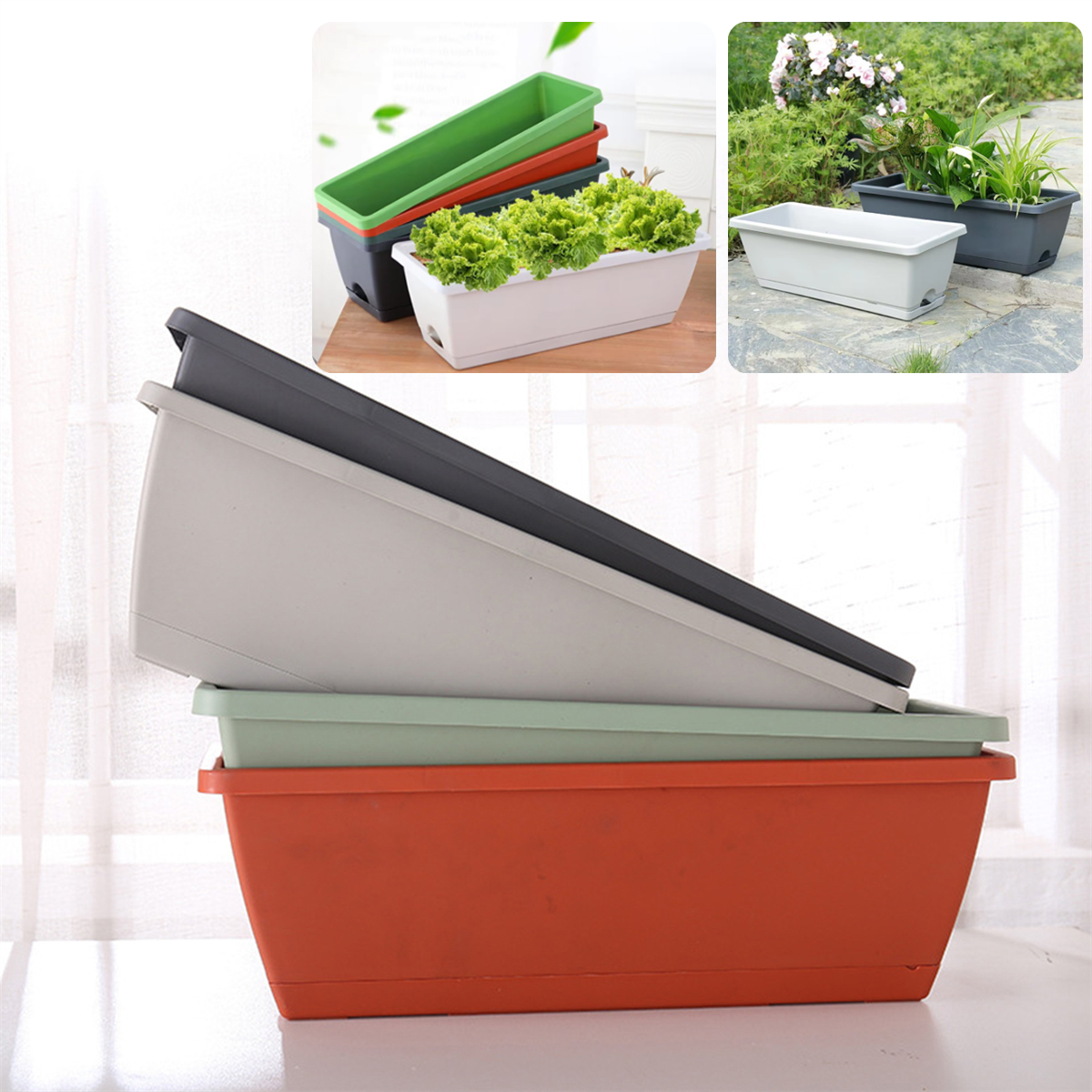 Maceta de flores Rectangular ecológica con agujeros de drenaje, macetero grande inastillable para jardín, balcón, plantas reutilizables, verduras, 1 ud.