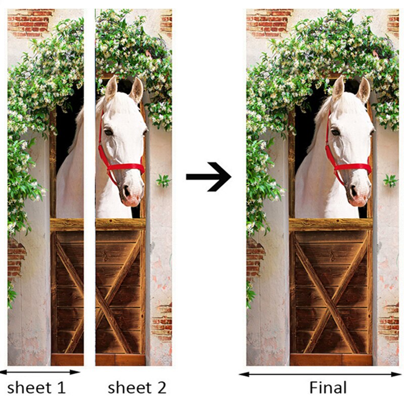 Moderne dørklistermærke 3d tapet hvid hest stue soveværelse vægklistermærke pvc selvklæbende vandtæt boligindretning
