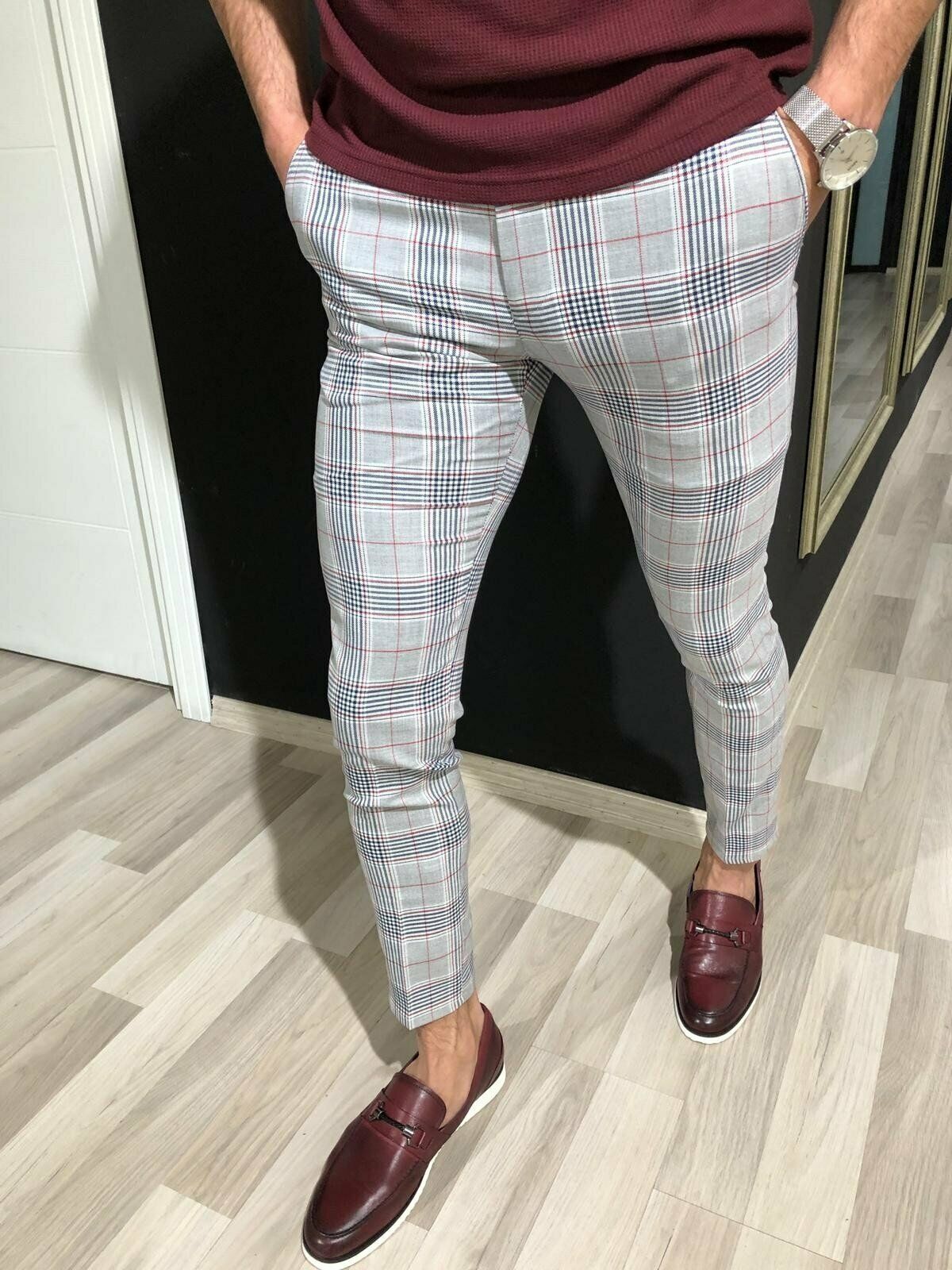 Mens Slim Fit Plaid Broek Broek Casual Joggers Tartan Jogging Skinny Potlood Bottom Plus Size Xxl 3XL