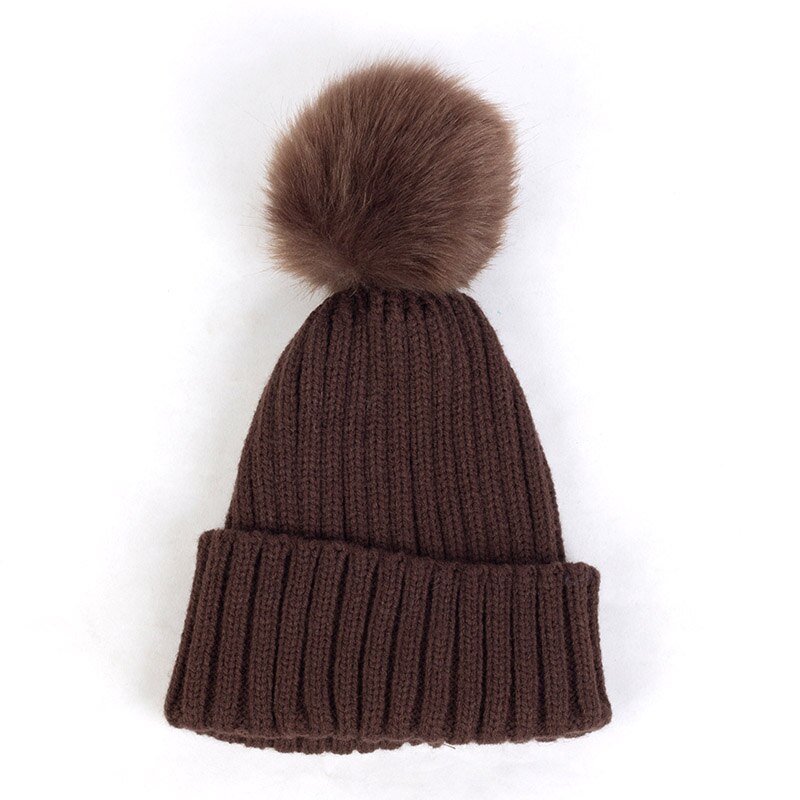 Geebro Lue for Barn - Koselig Strikket Lue med Pompon - Vinter Høst - Unisex: Kaffe kaffe