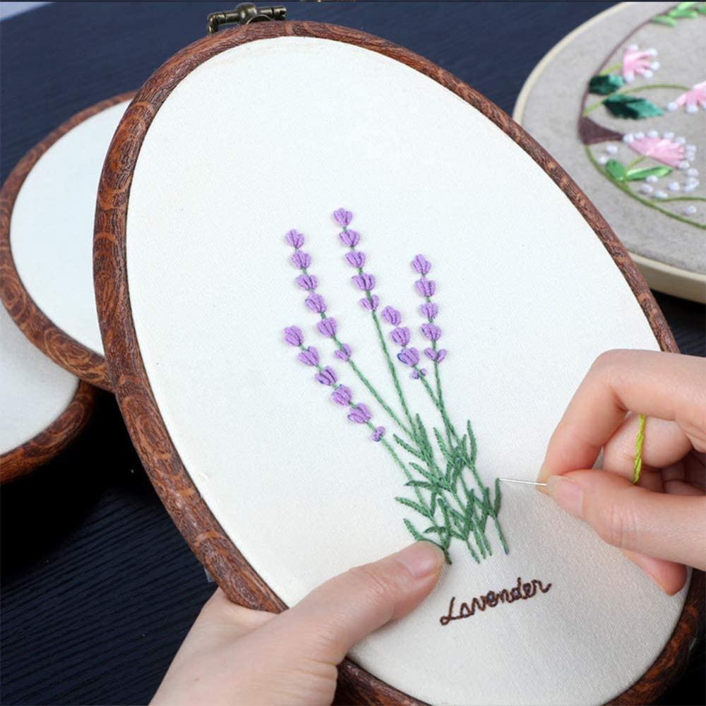 LMDZ 4 Pack Oval Embroidery Hoop, Imitated Wood Display Frame with 30 Pieces Embroidery Needles, Embroidery Frame for Home Decor