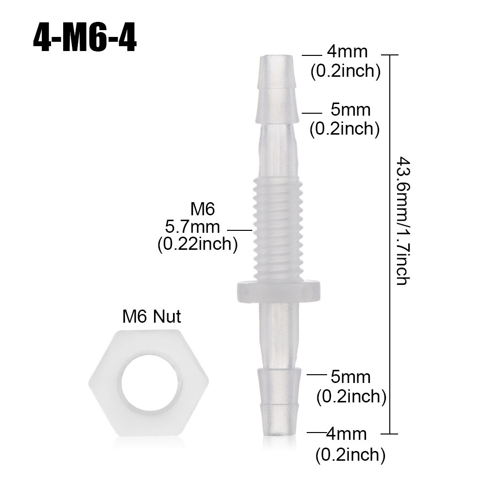 5pcs M6~M10 Thread Hex Nut PP Straight Garden Water Connectors Aquarium Fish Tank Adapter Air Pump Hose Fittings Pagoda Joints: 4-M6-4
