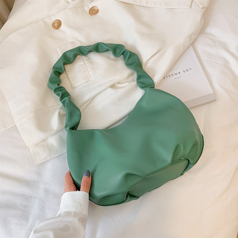 Sommerliche schultertasche aus weichem leder für damen, einfarbige achseltasche, damentasche, lässige damentasche aus pu-leder: Grün