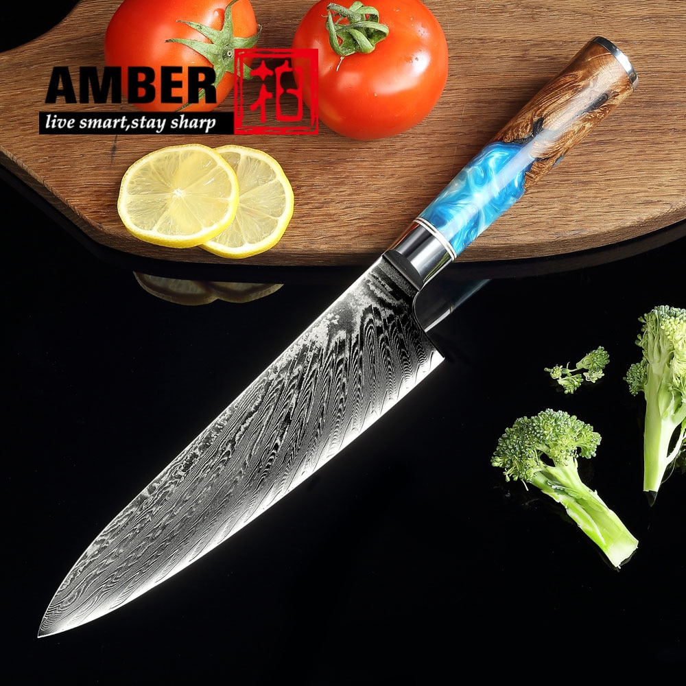 Bärnsten  vg10 damask stål nakiri kniv ebenholts skaft japansk kock köksredskap kinesisk klyvkniv matlagningsknivar