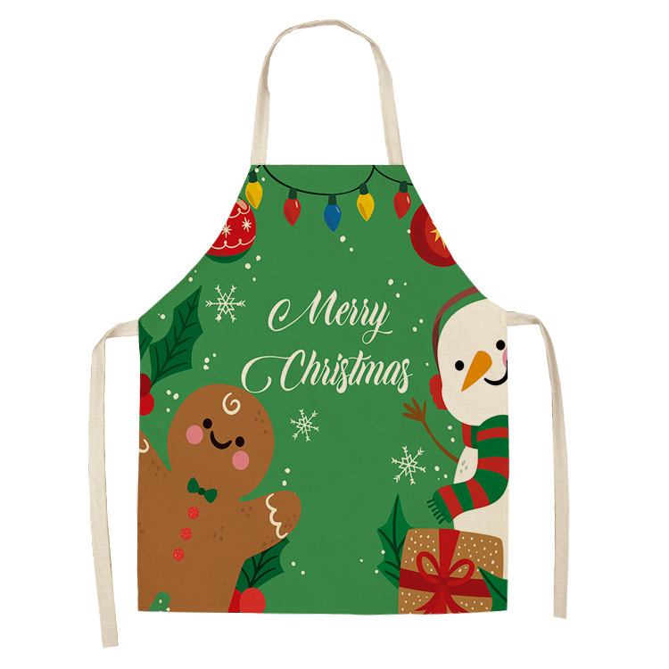 Christmas Printed Women Kitchen Aprons Waterproof Cooking oil-proof Cotton Linen Antifouling Chef Apron man kid aprons