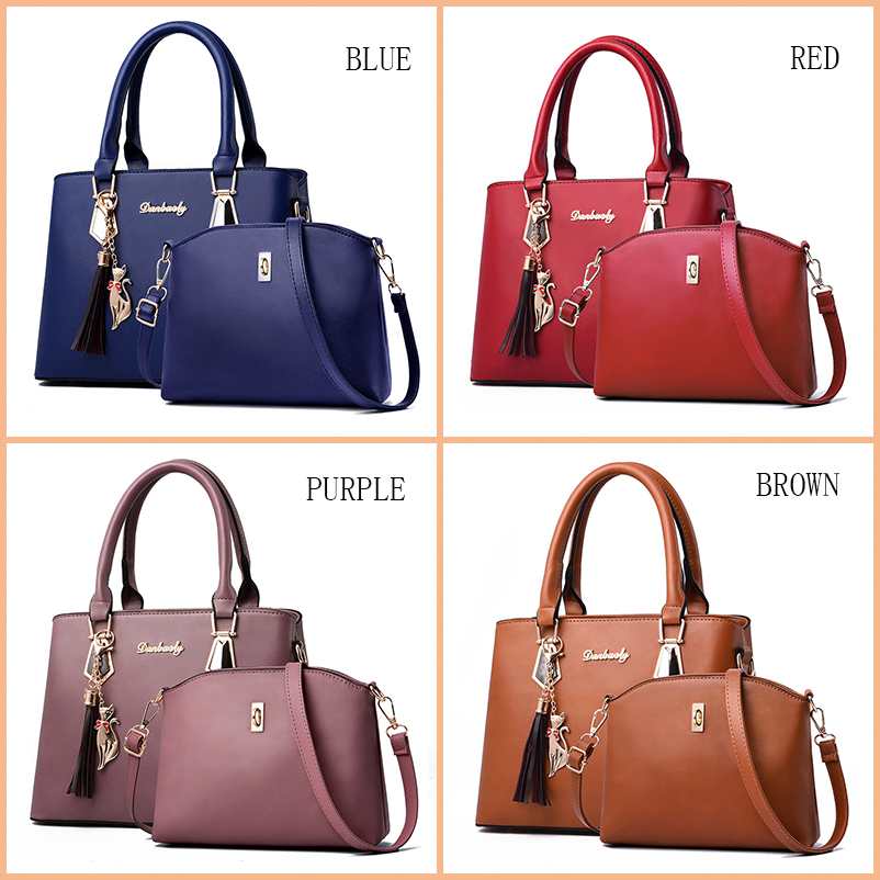 Women Bag Large Capacity Female Tassel Handbag Luxury Handbags plaid Women Bags Set 2 Pieces Bags