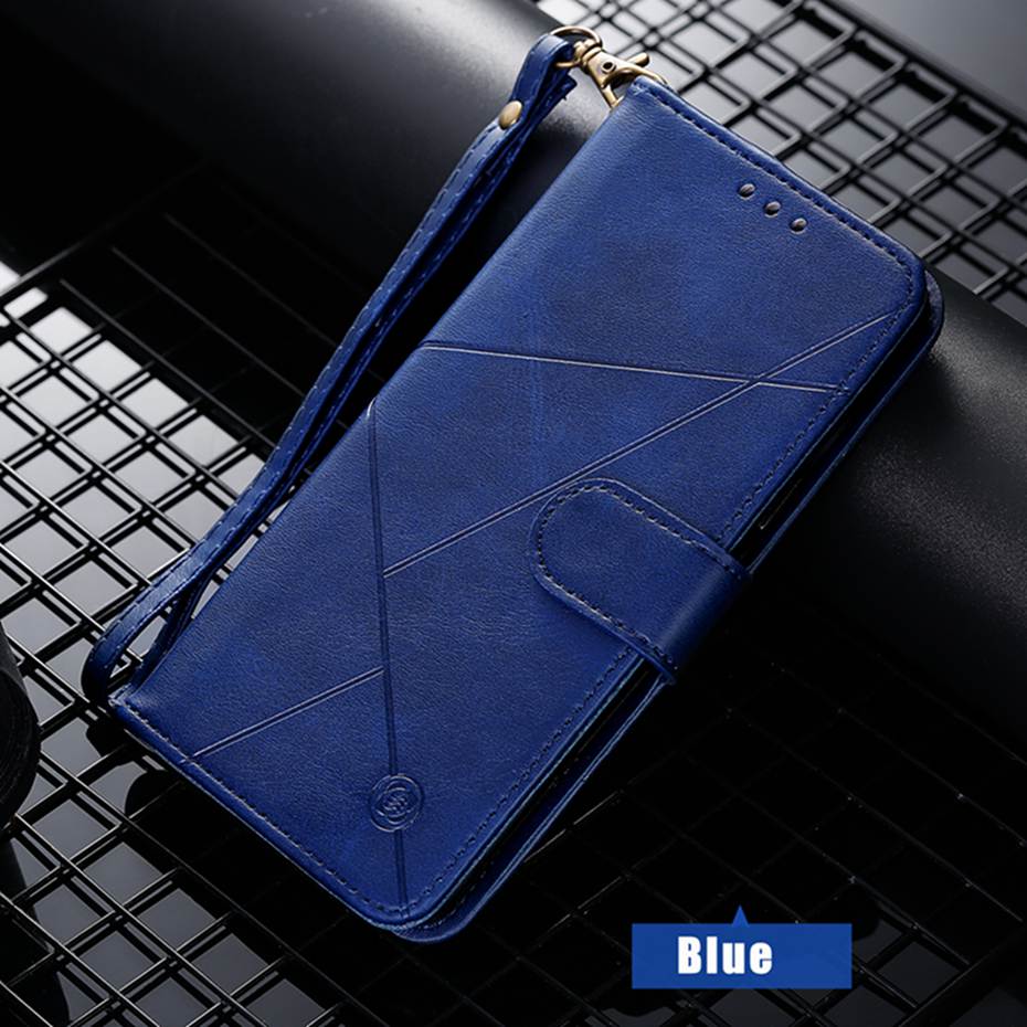 3D Ruit Leather Flip Case Voor Samsung Galaxy J4 Telefoon Case Voor Samsung Galaxy J4 J400F J400 SM-J400F case Back Cove: Blue