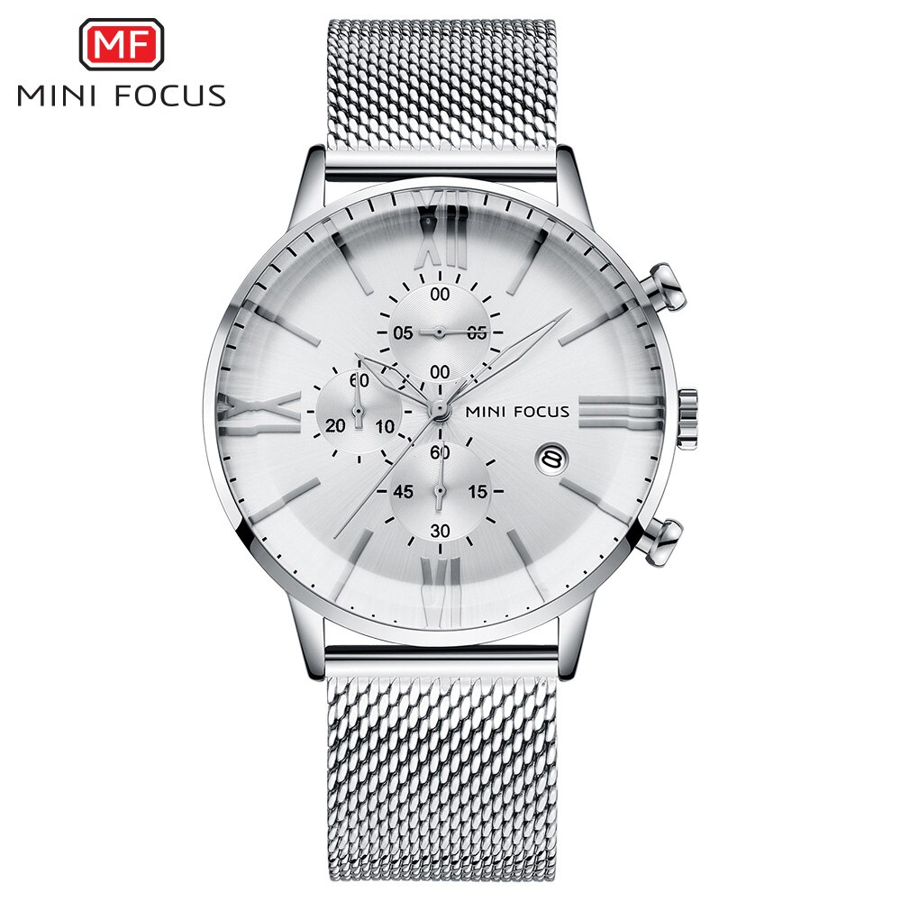 Mode Merken Chronograaf Waches Mannen Quartz Sport Horloge Waterdicht Rose Goud Luxe montre homme saat erkekler: Silver