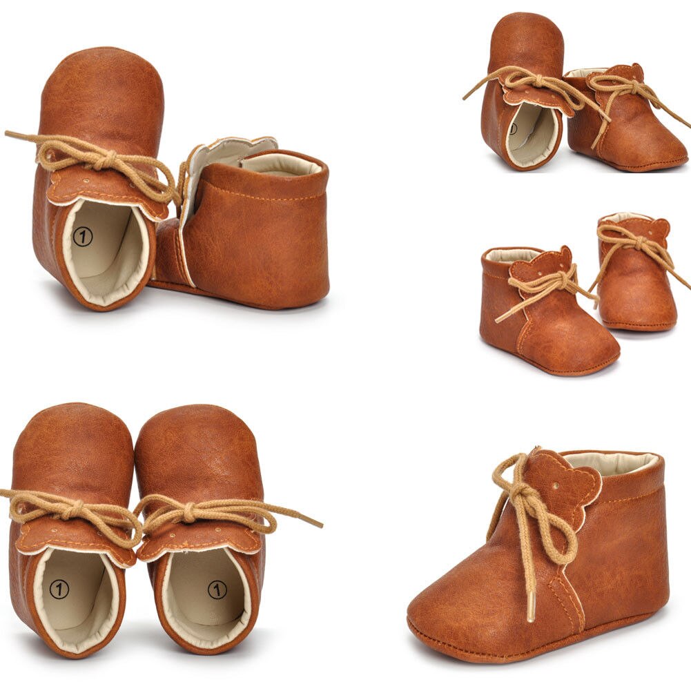 Eerste loopstoel pasgeboren peuter baby jongen meisje waterdichte wieg schoenen zachte zool leren sneakers 3d beer cartoon prewalker 0-18m