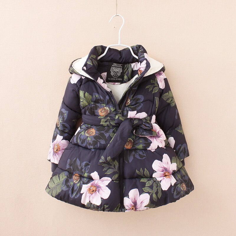 Winter Jas Voor Meisje Kleding Kids Bloemen Gedrukt Parka Dikke Fleece Warme Jas Kinderen Snowsuit Kleding 2-10 Jr