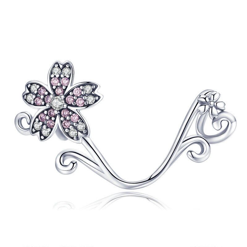 BISAER 925 Sterling Argento di Cristallo Del Fiore della Rosa Del Fiore Del Tulipano Pendenti E Ciondoli Fiore di Magnolia Cerise Perline misura I Braccialetti Gioielli FAI DA TE Che Fanno: ECC1033