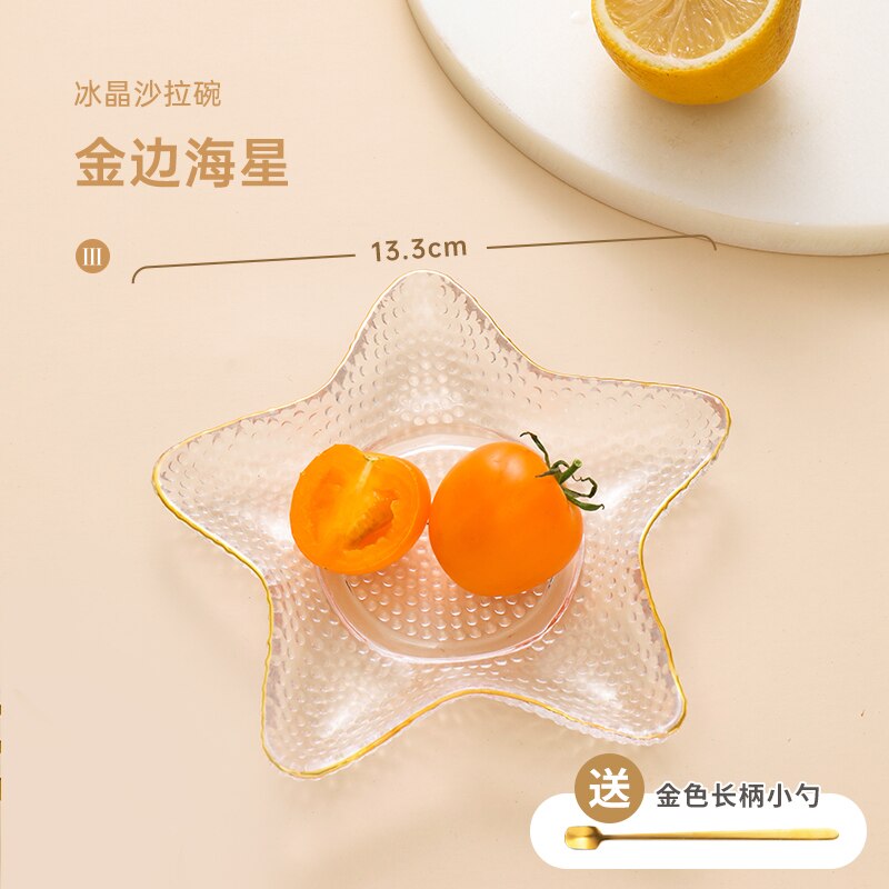 Bord doré coeur pêche ménage saladier bol en verre assiette transparent dessert fruits style japonais salade vaisselle: 1 Gold Edge star