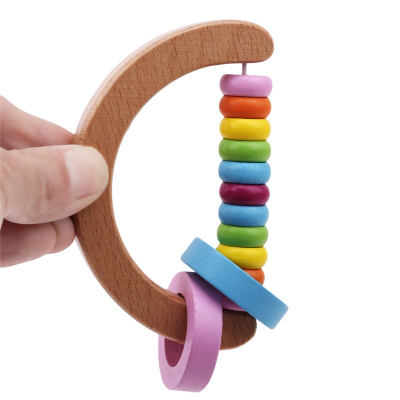 Træskramler babylegetøj newbron seng mobil legetøj håndklokke musikpædagogisk instrument småbørn børneskramler babylegetøj 0-12 måneder
