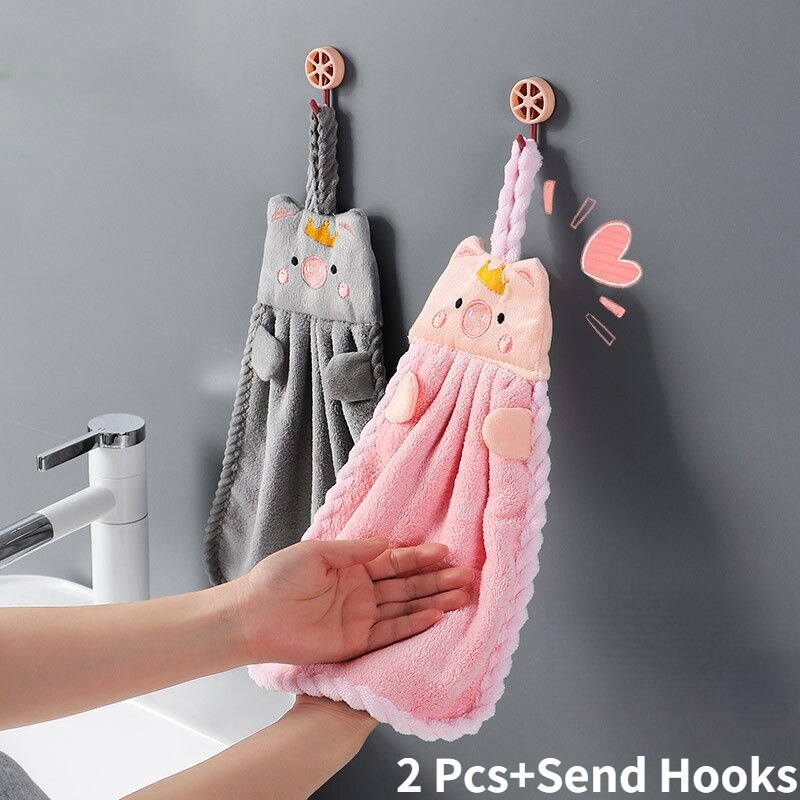 2 Pcs Cute Children's Handkerchief Towels Hanging Thickened Pure Cotton Absorbent Bathroom Face Wash Towel Kitchen Accessories