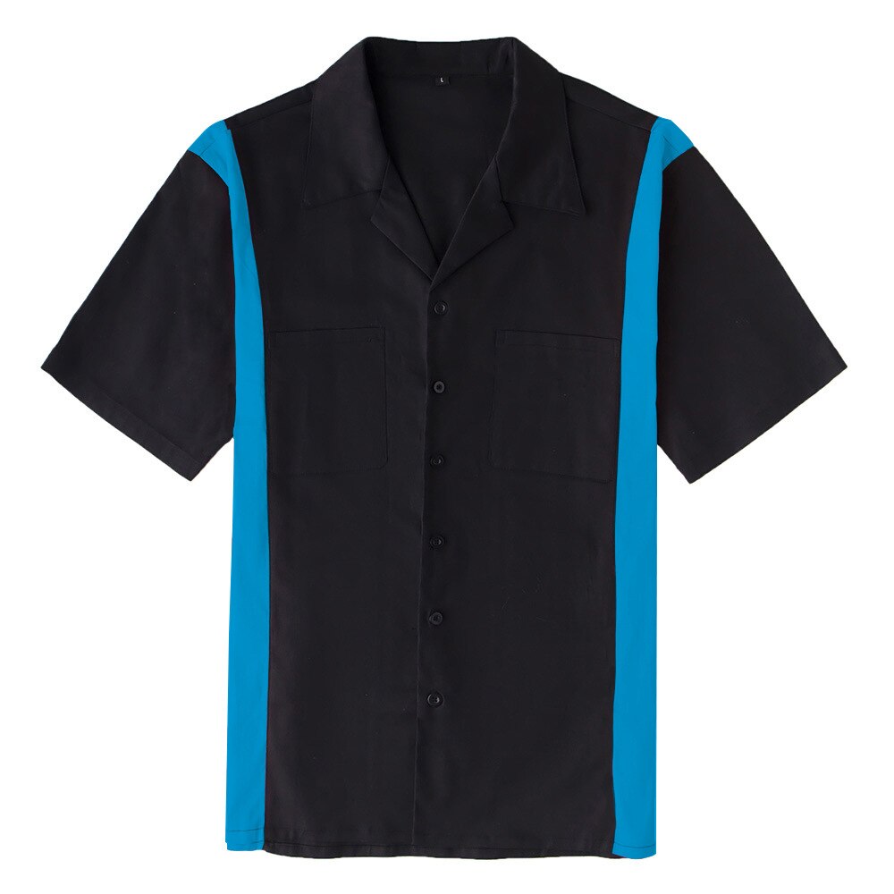 Sort rockabilly skjorte kortærmet bomuld plus størrelse mænds skjorter  st121 herre kortærmet sommerskjorte: 1 / Xl