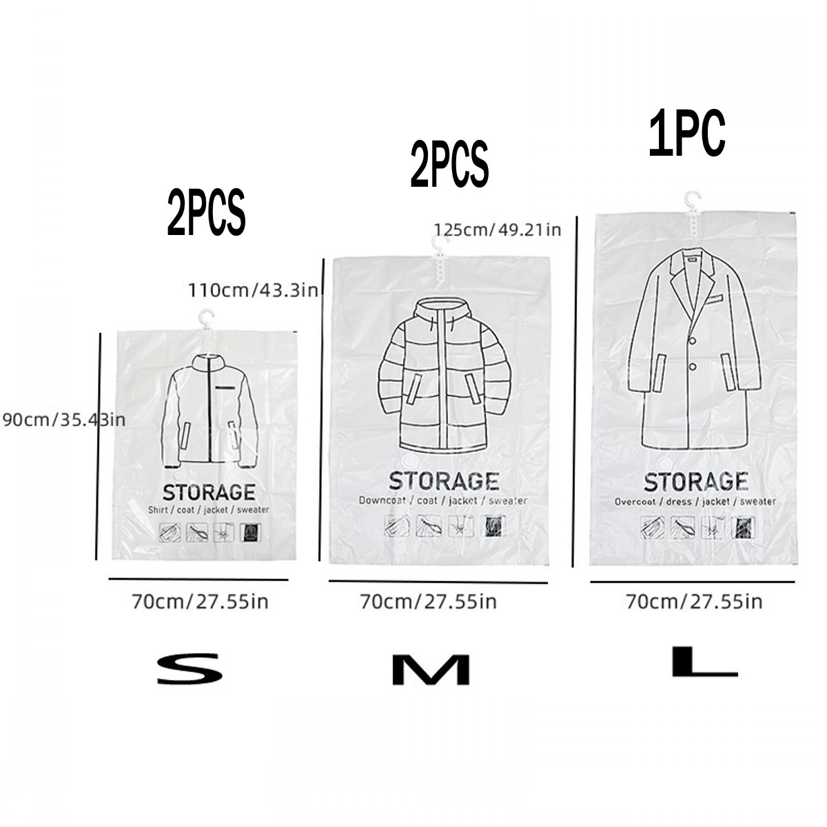 Hanging Vacuum Storage Bags, Hanging Space Saver Bags, Hanging Storage Bags for Clothes, Vacuum Sealed for Suits, Dress, Jacket