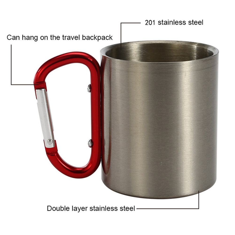 220-400ml koppar i rostfritt stål camping vandring klättring resa utomhus kopp dubbel vägg mugg med karbinhake handtag