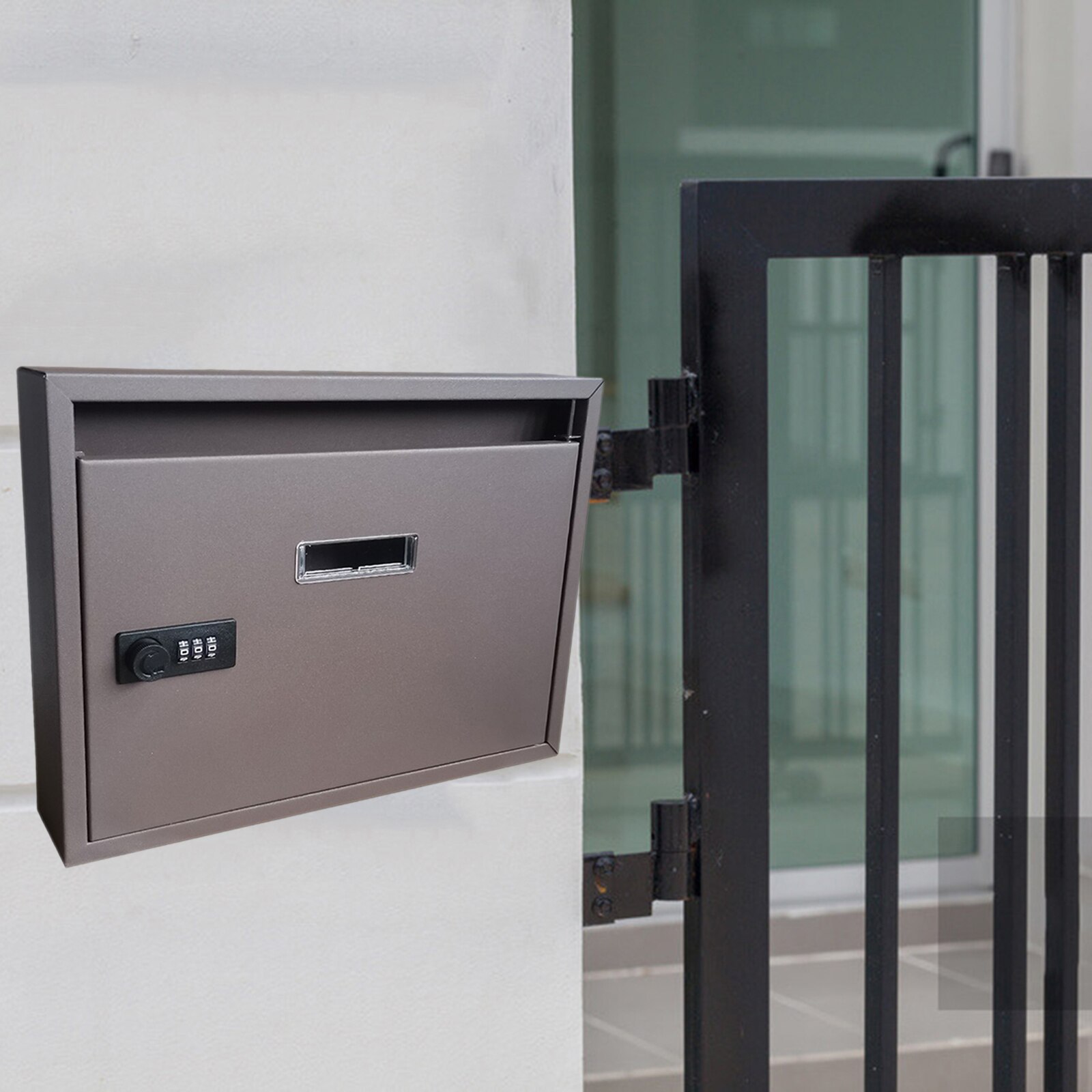 Wall Mount Post Box Home Front Door Yard Decor, Outdoor Lock Mail Box Envelope Newspaper Box for Office