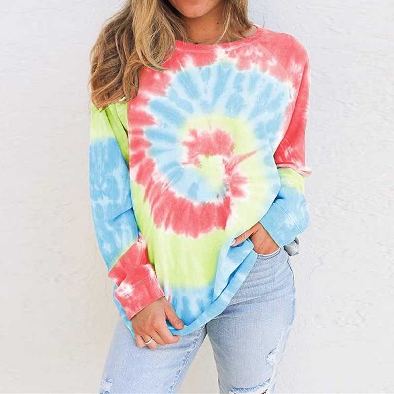 Loose Casual Women Gradient Color Print Tshirt Short Sleeve Autumn Tie-dye Print Short T-Shirts
