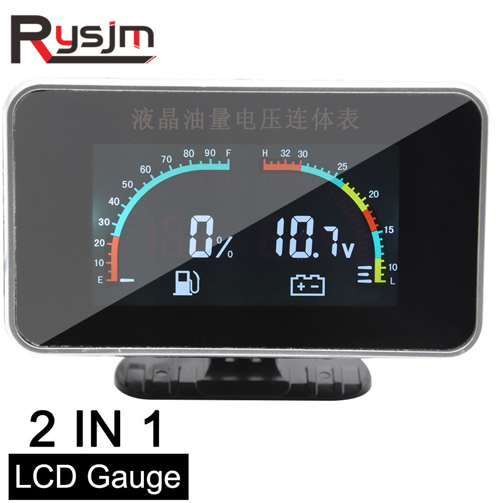 2 In 1 LCD Car Digital ALARM Gauge Voltmeter Volt Fuel Gauge 12v/24v motorcycle fuel level sensor gauges fuel level Universal