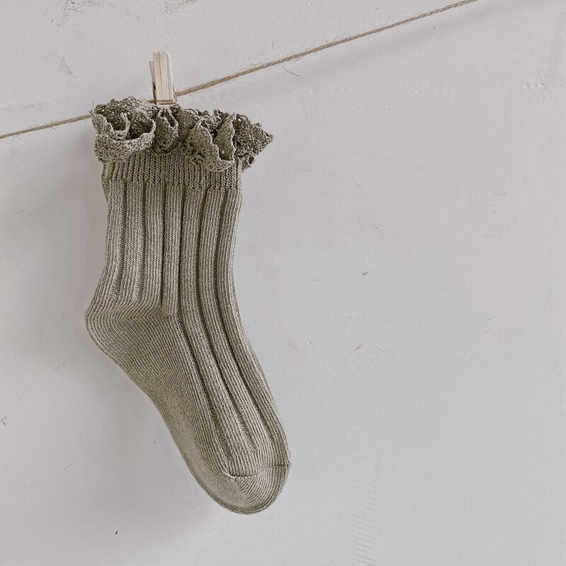 Chaussettes genoux pour filles en dentelle de coton, automne et hiver, pour enfants en bas âge, tendance, de couleur solide: gray / L for 6 to 8T